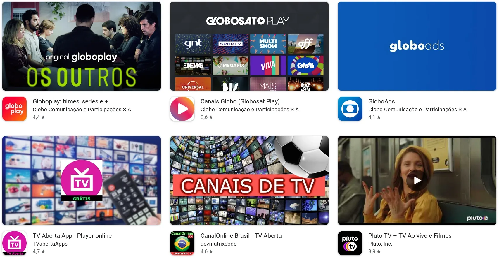 Aplicativos Assistir Tv Rede Globo - PlayStore Android