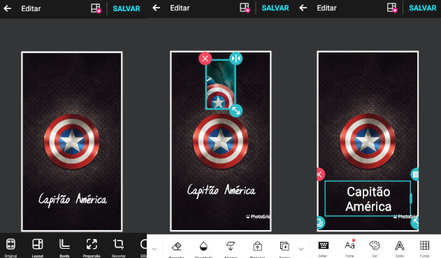 menu inferior editar photogrid app